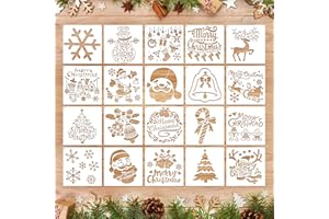 20 Piezas Reutilizables Plantillas Pintura, ZoneYan Plantillas Navideña, 15 x 15 cm, Navideñas Plantilla de Dibujo, DIY Plantilla de Dibujo, Stencil Navidad Decoración, Niños Stencil Navidad (20)