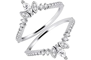 ULOVEIDO Women's 925 Sterling Silver Marquise Cut CZ Stack Rings Set 2pcs Crown Wedding Engagement Guard Enhancer WR133