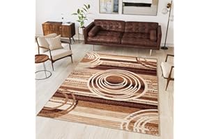 TAPISO Dream Alfombra de Salón Dormitorio Habitación Infantil Oficina Sala de Estar Diseño Moderno Marrón Beige Crema Abstracto Círculos Pelo Corto Suave 120 x 170 cm