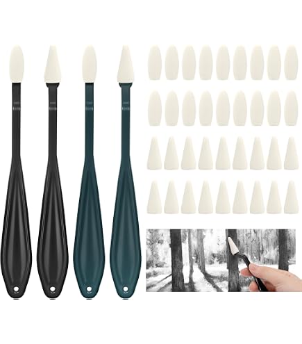 Kit Estompeur Dessin - 12 Estompes Papier, 2 Grattoirs, 20 Têtes Éponge, 1 Bloc Papier De Verre