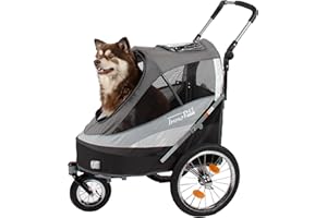Innopet Sporty Dog Trailer Deluxe Noir/Argent - Poussette pour chien et remorque pour vélo 2 en 1 avec housse de pluie Capacité30 kg - Drapeau - Barre d'attelage et connecteur pour vélo