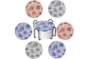 STARUBY Drink Coasters Set of 6 Ceramic Coaster Beautiful Absorbent Coaster Drink Mat with Cork Base Girl Patterns Round Coaster Non Slip for Coffee,Beer,Mug,Wine Glass Bottle,Home and Bar