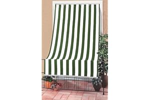 HOME ZEN HOUSEHOLD LINEN Rivers Rideau de soleil à rayures pour balcon et fenêtre extérieur, polyester léger, filtre la lumière solaire, différentes tailles et couleurs, avec franges et anneaux en plastique, 290 x 290 cm,