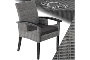 ‎TECTAKE tectake® Rattan Wicker Chair with Armrest, Weatherproof Furniture for Garden, Patio and Balcony, Outdoor Dining Chair, Armchair, Balcony Furniture, Garden Chairs - Grey