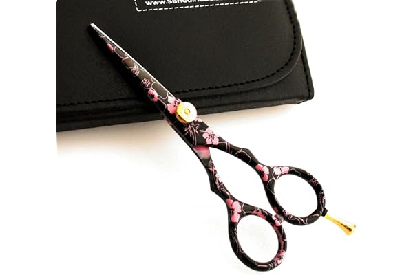 Ciseaux de Coiffure Roses Hairstyles, Ciseaux de Coiffure de Style Japonais avec Motif de Fleurs - Lames Ultra Tranchantes pour Réduire les Pointes Fourchues, 14 cm + Étui