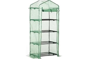Outsunny Invernadero de Jardín con 4 Estantes y Cubierta de PE 140g/m² Tipo Caseta de Tubo Acero Vivero Casero para Cultivo de Plantas Flores Macetas Balcón Terraza 70x50x160 cm Verde