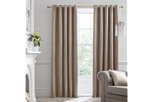 Laurence Llewelyn-Bowen Montrose Brown Beige Blackout, W90 x L90 (229 x 229cm), Cream Velvet Living Room & Bedroom, Taupe Thermal/Eyelet Curtains, Fabric