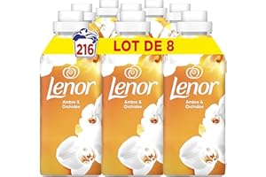 Lenor Adoucissant 216 Lavages (27x8), Parfum Ambre et Orchidée, 24H De Fraîcheur Relaxante, Avec Une Touche D’Huiles Essentielles, Testé Dermatologiquement, Fabriqué En France