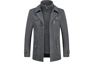 KUDORO Herren Wintermantel Wolle Kurzmantel Herren Wollmantel Mittellang Slim Fit für Business Freizeit Peacoat Herren Casual
