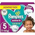 Pampers Baby Nappies Size 5 (11-16 kg/24-35 Lb), Active Fit, 136 Nappies, MONTHLY SAVINGS PACK, Pampers’ Trusted Fit and Comfort For Your Wild Child