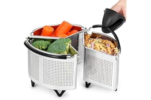 ecooe Cestello per Pasta Separata in Acciaio Inox, 3 Pezzi Cestelli Divisori per Pasta Individuali con Manici e Basi, Guanti in Silicone, Divisore per Cottura Pasta di Pasta, Verdure e Uova (19 cm)