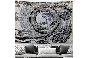Dremisland Dywan ścienny z księżycem i gwiazdą, ozdoba ścienna, mandala, chusta na ścianę, tarot, czarno-biała, sztuka ścienna do salonu, sypialni, dekoracja (księżyc, M/130 x 150 cm)