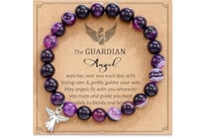 Mrltau Bracelet en Améthyste - Porte-bonheur et Ange Gardien en Pierre pour Femmes, Enfants et Filles - Petit Cadeau