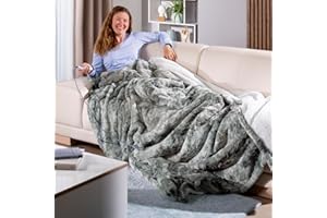 Delindo Lifestyle Heizdecke mit Abschaltautomatik 215 x 240 cm, große Kuscheldecke XXL mit 9 Temperaturstufen, mit Lammfell Optik, grau