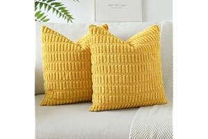 JOTOM Corduroy Soft Striped Boho Decorative Throw Pillow Covers 50x50 cm Cushion Covers 20x20 Inch Cushion Case Square Pillowcases for Couch Sofa Living Room Bed Home Decor Set of 2 (Mustard Yellow)