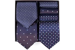 BRERA 67-3 Pezzi Cravatta Uomo elegante + 3 Pezzi fazzoletto da taschino uomo, Set uomo con confezione regalo, Cravatte e Pochette Classiche
