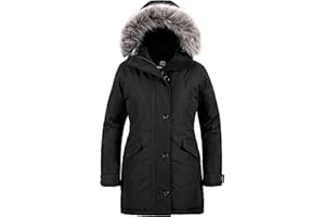 Wantdo Femme Blouson Matelassé Hiver Chaud Résistant à l'eau Veste Coupe-Vent avec Capuche Fausse Fourrure Puffer Blouson Longue Slim Fit