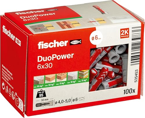 Taladro con escobillas o sin escobillas 5 fischer DUOPOWER 6x30, caja de tacos