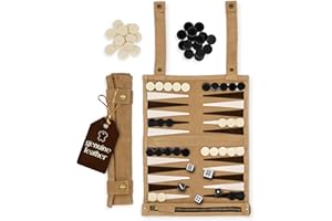 Amari ® Backgammon de Voyage - Backgammon - Roulable pour Les Voyages et Les déplacements - Back Gammon de qualité supérieure - Mallette de Backgammon - Jeu de Voyage - en Cuir (Beige)