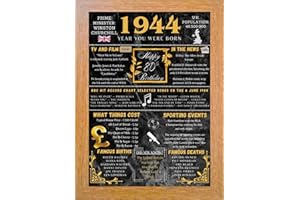 Aryllis A4 Framed 80th Birthday Print, The Year You Were Born - 1944, Manufactured in the U.K., Birthday Gift for 80 Year Old - Oak Frame
