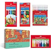 Faber-Castell Coloring Set and Picture Book 25x35 cm, Creative Entertainment for Kids, 12 Colors Watercolor, Crayon, Pastel Bo