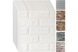 Trafagala 10Pcs 3D White Brick Wallpaper Wall Panels 35X38cm Brick Effect Wallpaper Foam DIY Wall Adornment Waterproof Self Adhesive Thicken Wall Stickers for Kitchen Kids Room Living Room Bedroom
