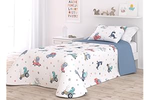 Victorio & Lucchino Colcha Infantil de Verano y Primavera. Ligera Colcha cubrecama de Microfibra. Incluye Funda de cojín. (Dino con COJÍN, Cama 90cm)