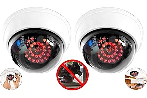 O&W SECURITY Lot de 2 caméras factices avec 25 LED rouges infrarouges en acier avec objectif - Fausse caméra de surveillance réaliste pour mur et plafond - Blanc
