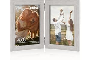 Tinkeps Double Photo Frame 6x4, Hinged Folding Picture Frames 4x6 for Tabletop Display, Grey