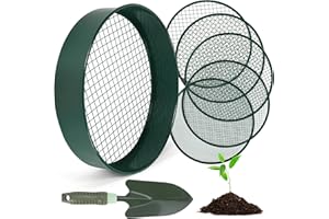 Zoelele Setaccio Terreno per Giardinaggio, Setaccio Terreno in Acciaio Inox da 12 Pollici con 5 Schermi Fine Sostituibili, Guanti e Pala, Setaccio Sabbia, 3mm, 5mm, 8mm, 10mm, 12mm (Verde)