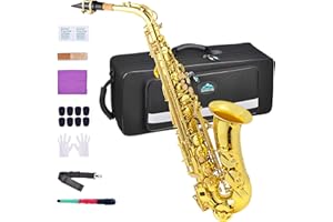 EASTROCK Alto Saxophone for Beginner, E-Flat Gold Lacquer Alto Saxophone, E Key Sax with Hard Case Mouthpiece Pads Neck Strap Reeds Cleaning Cloth Gloves (Gold)