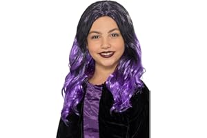 Smiffys Kids Witch Wig, Black & Purple, Halloween Child Fancy Dress, Witch Dress Up Wigs
