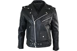 INFINITY LEATHER Mens Cow Hide Original Cross Zip Brando Biker Motorcycle Real Leather Jacket