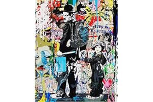 Tucocoo Banksy Graffiti Art Pintura al óleo Charlie Chaplin The Kid pintura al óleo lienzo personalizado DIY pintura por números conjunto pintura para principiantes (16 pulgadas de ancho x 20 pulgadas
