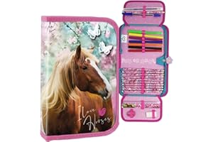 Theonoi Federmäppchen Federtasche Federmappe Mäppchen Etui 2 Fach Doppeldecker Schüleretui Stifteetui GEFÜLLT