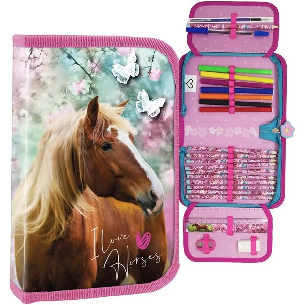 Astuccio per matite di grande capacità, con cavallo, portapenne Astuccio per matite di grande capacità, con cavallo, portapenne
