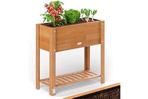 ‎CASARIA Casaria® Hochbeet 68x30x75cm FSC®-Zertifiziert Akazie 2stufig witterungsbeständig Massiv Holz Ablageboden Folie Kräuterbeet Pflanzkasten Beet Braun