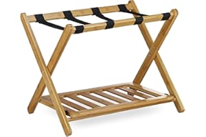 ‎RELAXDAYS Relaxdays Bambusowy stojak na bagaż, rozmiar: 53 x 68 x 53 cm, składany stojak na walizkę do przechowywania walizek plecaków, jako podpórka na bagaż lub stojak wykonany z drewna jako stojak na tacę i