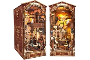 CRIOLPO DIY Book Nook Kit - Casa de muñecas en Miniatura de Madera con Muebles y Luces LED, Decoración de inserción de estantería Creativa, Estantería Insertar