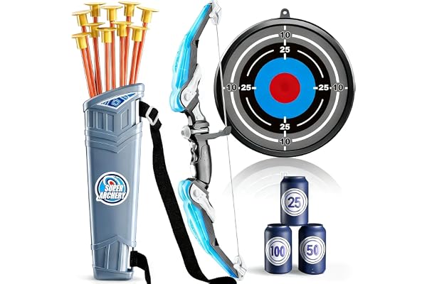 YGVQN Arc et Flèches pour Enfants, Jouet de Tir à l’Arc LED avec Flèches Ventouse, Carquois, Cible Suspendue et 3 Pots Cibles, Sécurisé pour Intérieur et Extérieur, Cadeau pour 3-12 Ans Garçons Filles