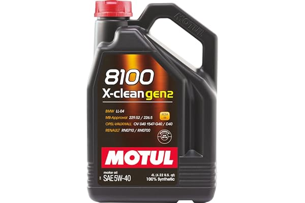 Motul 8100 X-clean Gen2 5W-40 Fully Synthetic Engine Oil MB-Approval 229.52/226.5, High Performance Motor Oil for Gasoline & Diesel Cars, Superior Protection, 4 L