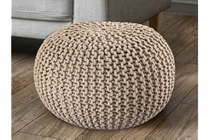 ‎CASAMIA casamia Pouf Ø 55 cm Strickhocker Sitzpouf Sitzpuff Bodenkissen Grobstrick-Optik extrahoch Höhe 37 cm Farbe beige