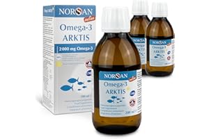 ‎NORSAN NORSAN Premium Omega-3 Arktis Dorschöl hochdosiert 3x 200 ml - 2.000 mg Omega-3 pro Portion mit Zitronengeschmack - Fischöl mit EPA & DHA - Premium Öl 800 IE Vitamin D3