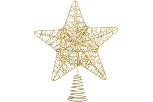 VEYLIN Christmas Tree Topper, Gold Glittered Hollow Christmas Tree Topper Star for Christmas Tree Ornament(Gold)