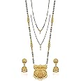 Brado Jewellery Traditional Gold Plated 30inch Long and 18inch short 2 Inch Earring Combo Of 3 Mangalsutra/Tanmaniya/nallapusalu/Black Beads For Women and Girls