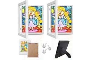 Krobby - Cuadro Portadibujos Infantil - Marco Dibujos niños A4 - Apertura y Cierre Magnético - Capacidad 150 Láminas - Diseño Blanco (21 x 29,7 cm) - Pack de 2 Cuadros Infantiles