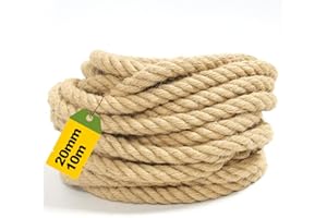 MDDK DY Grosse Corde Jute Naturelle 20mm x 10m – Corde Végétale Ultra Épaisse pour Décoration Rustique, Bricolage, Jardin & Maison | Ficelle Résistante Style Chanvre | Rampe Escalier, Suspension DIY