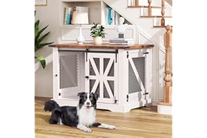 OCTORO Hundekäfig Möbel, 100cm Hundebox, Dreitüriger Hundekäfig, Schiebetüren, Modernes Hundezimmer für den Innenbereich, für Kleine und Mittelgroße Hunde, Verstärkte Konstruktion, 100x65x67cm, Weiß