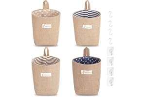 LZYDKH 4 Stück Hängeorganizer Hängekörbchen, Aufbewahrungskorb zum Aufhängen Wandorganizer Hängend Hängeaufbewahrung Faltbar Aufbewahrungstasche mit S Griff und J Haken