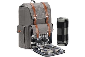 ZORMY Picknickrucksack für 4 Personen mit Decke und Kühltasche, All-in-One Tragbare Picknicktasche mit Besteckset, Picknickkorb-Set mit Weinbeutel, Perfekt für Camping, Strand und Hochzeitsgeschenk